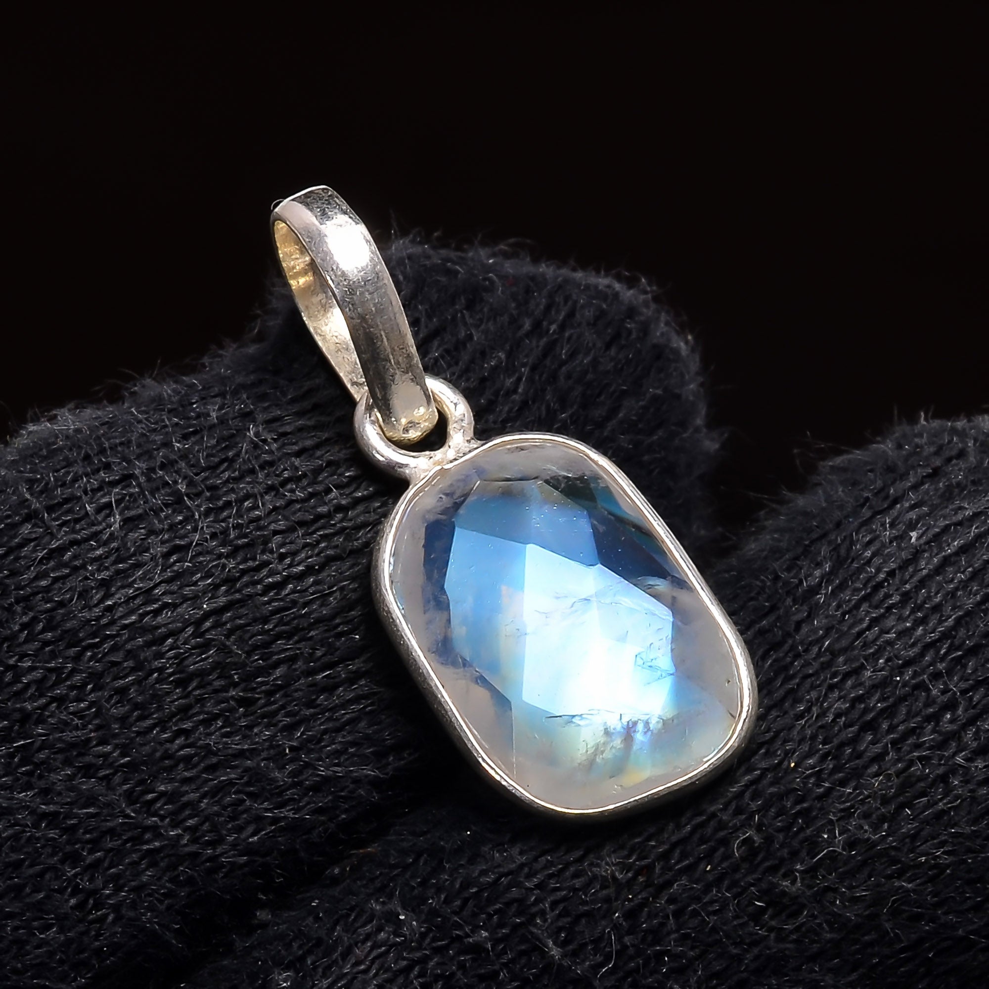 Natural Sky Blue Rainbow Moonstone Pendant Fine Gemstone Pendant 