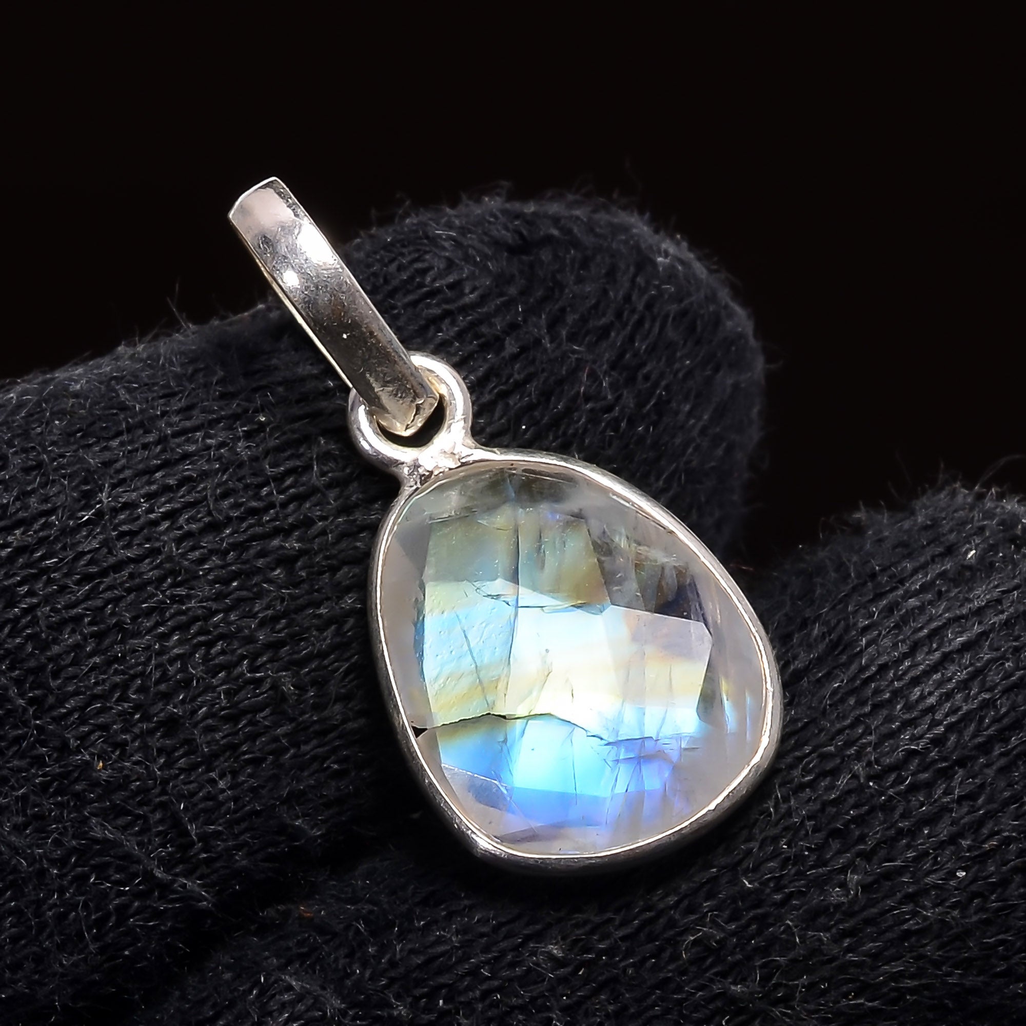 Natural Sky Blue Rainbow Moonstone Pendant Fine Gemstone Pendant 