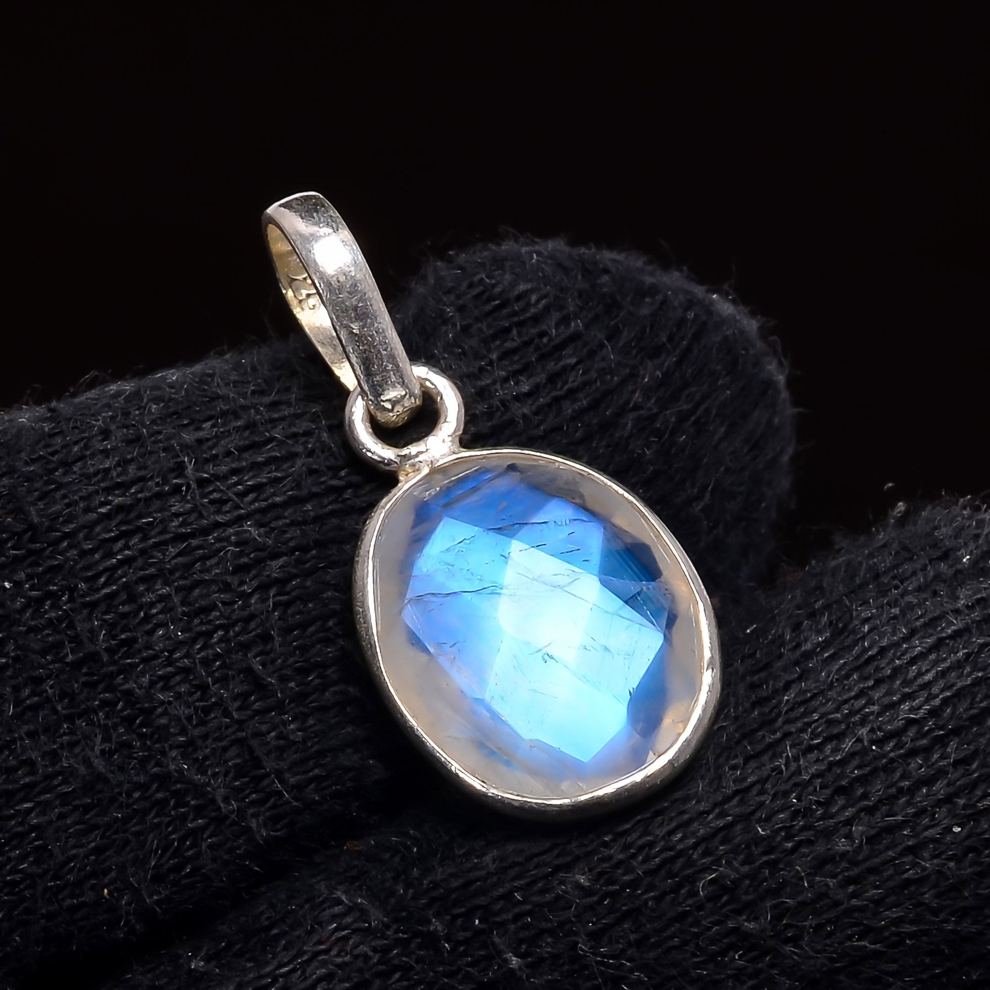 Natural Sky Blue Rainbow Moonstone Pendant Fine Gemstone Pendant 