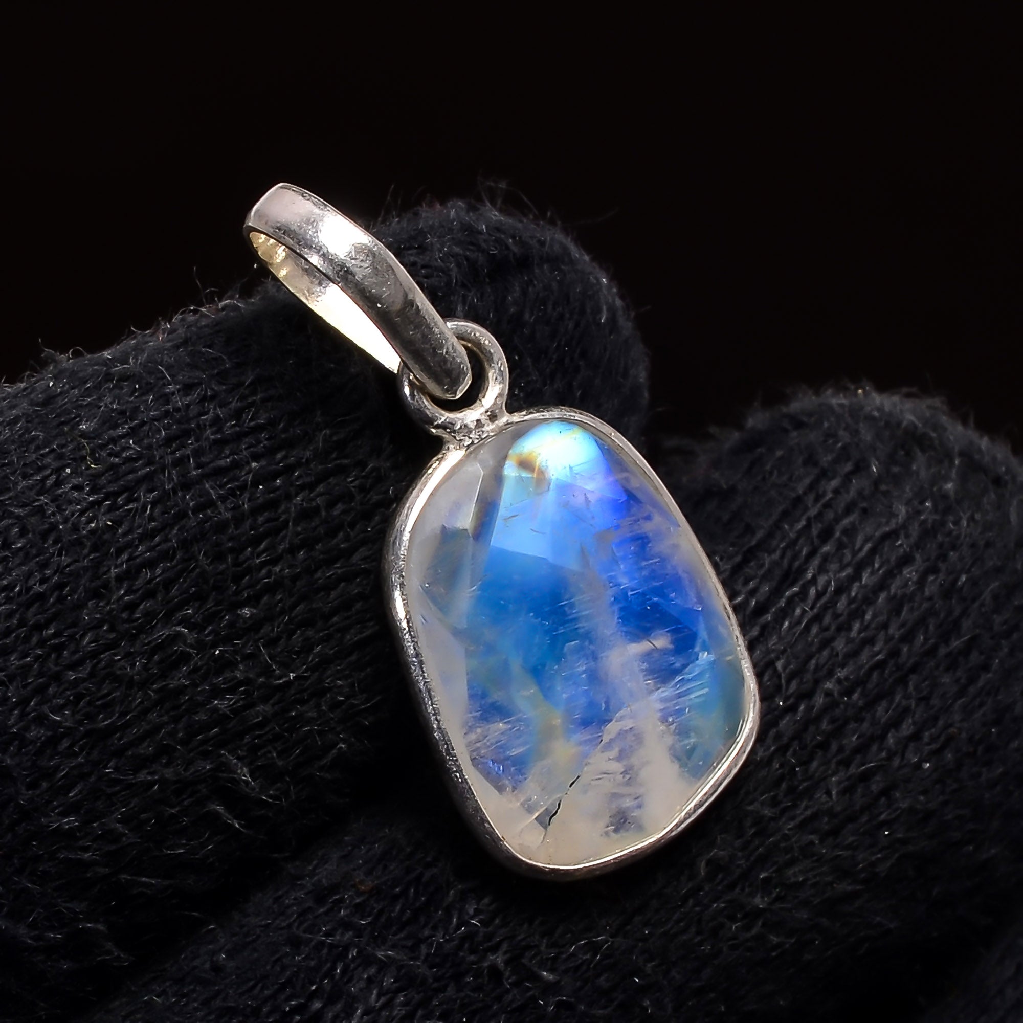 Natural Sky Blue Rainbow Moonstone Pendant Fine Gemstone Pendant 