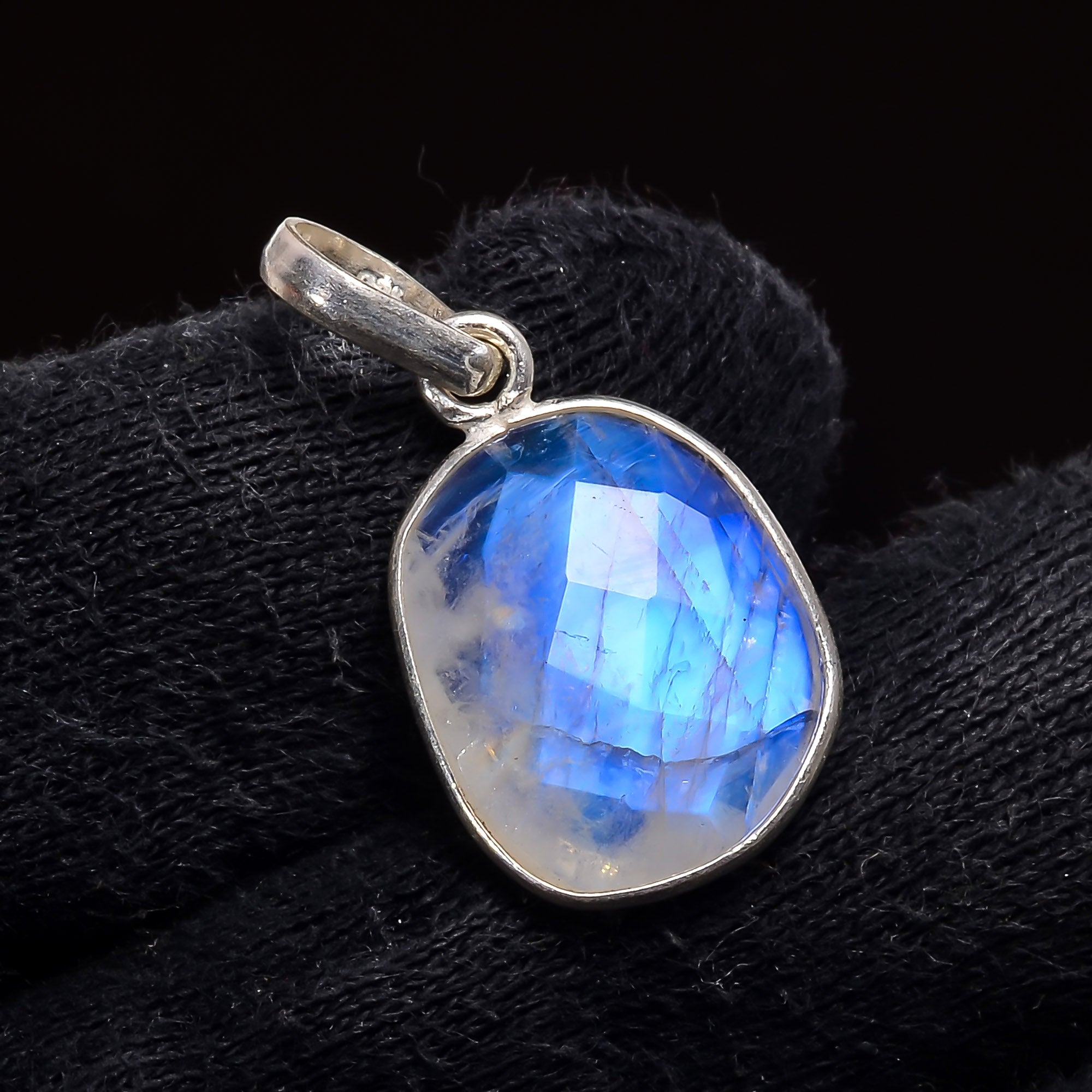 Natural Sky Blue Rainbow Moonstone Pendant Fine Gemstone Pendant 