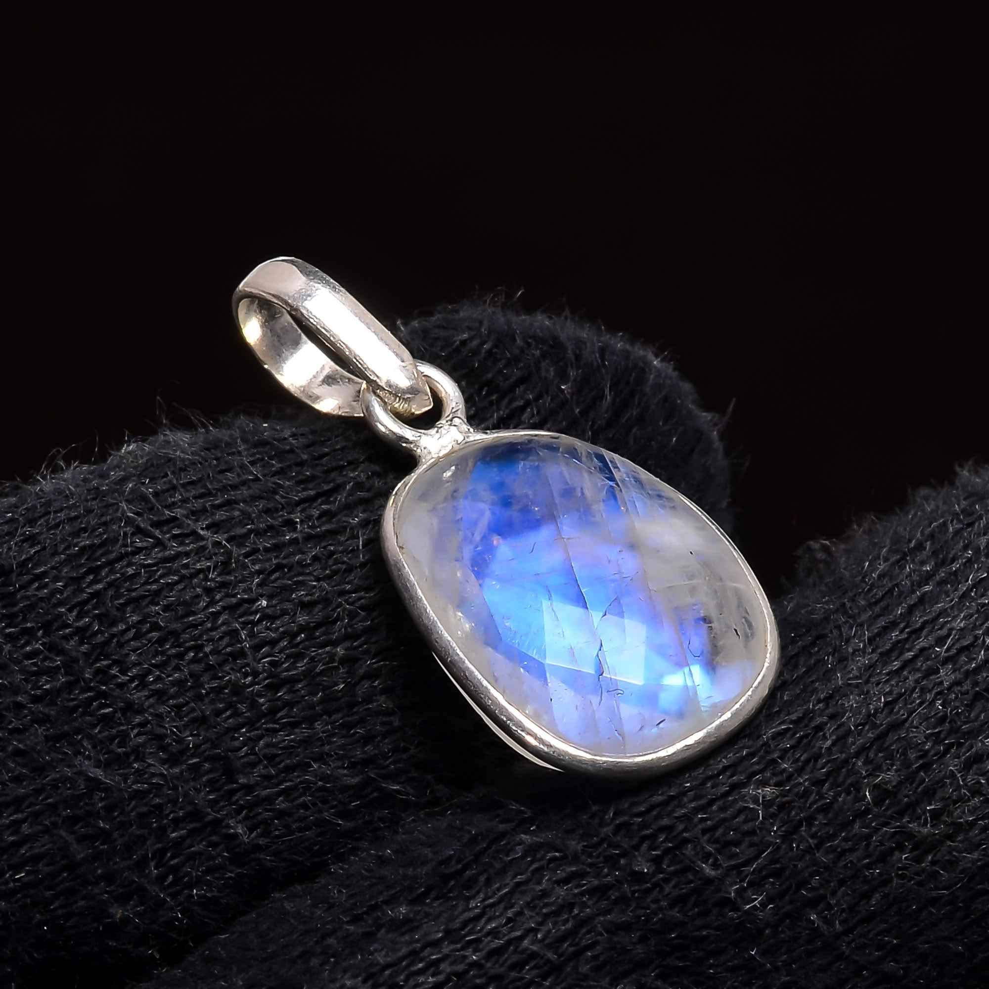 Natural Sky Blue Rainbow Moonstone Pendant Fine Gemstone Pendant 