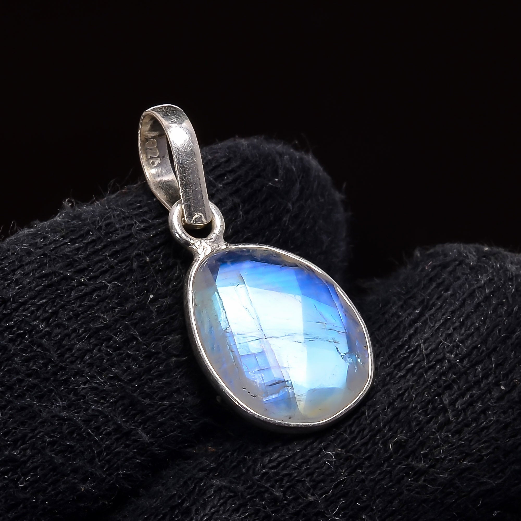 Natural Sky Blue Rainbow Moonstone Pendant Fine Gemstone Pendant 