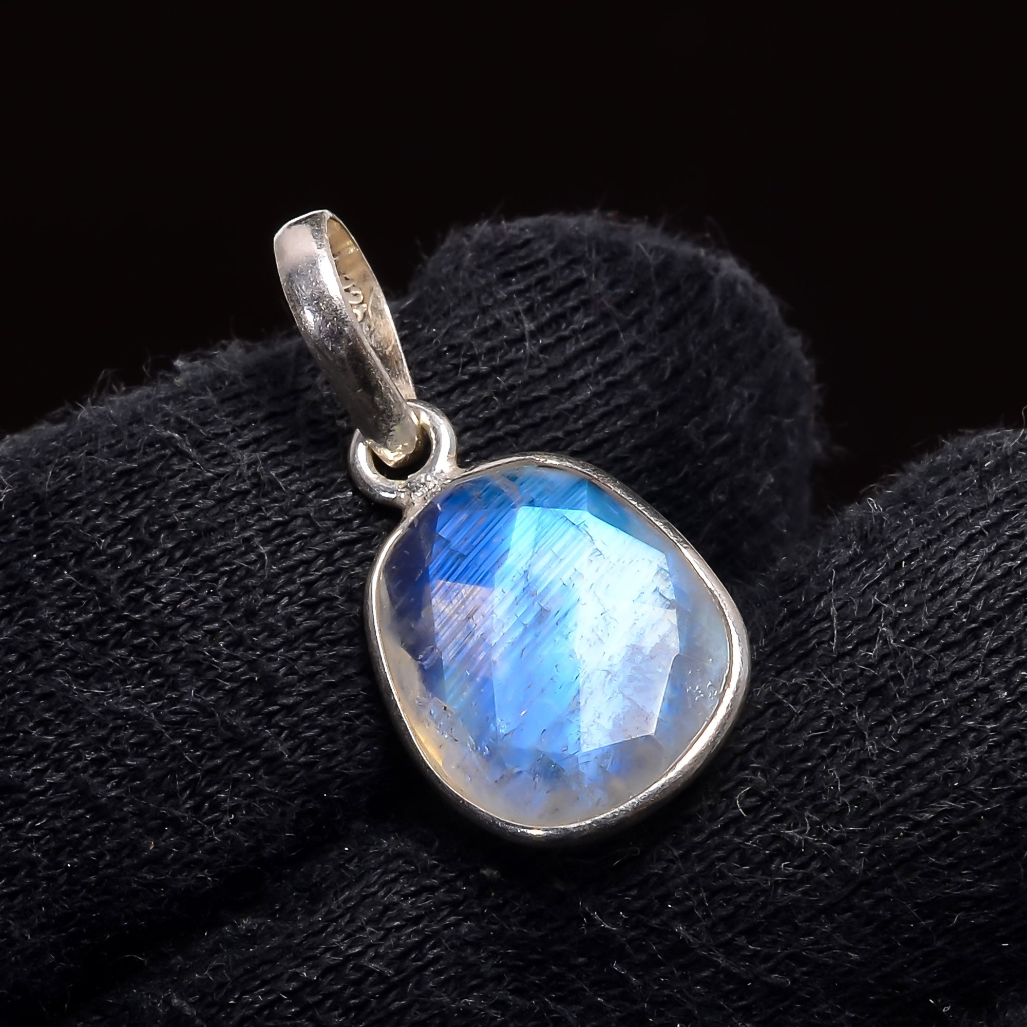 Natural Sky Blue Rainbow Moonstone Pendant Fine Gemstone Pendant 