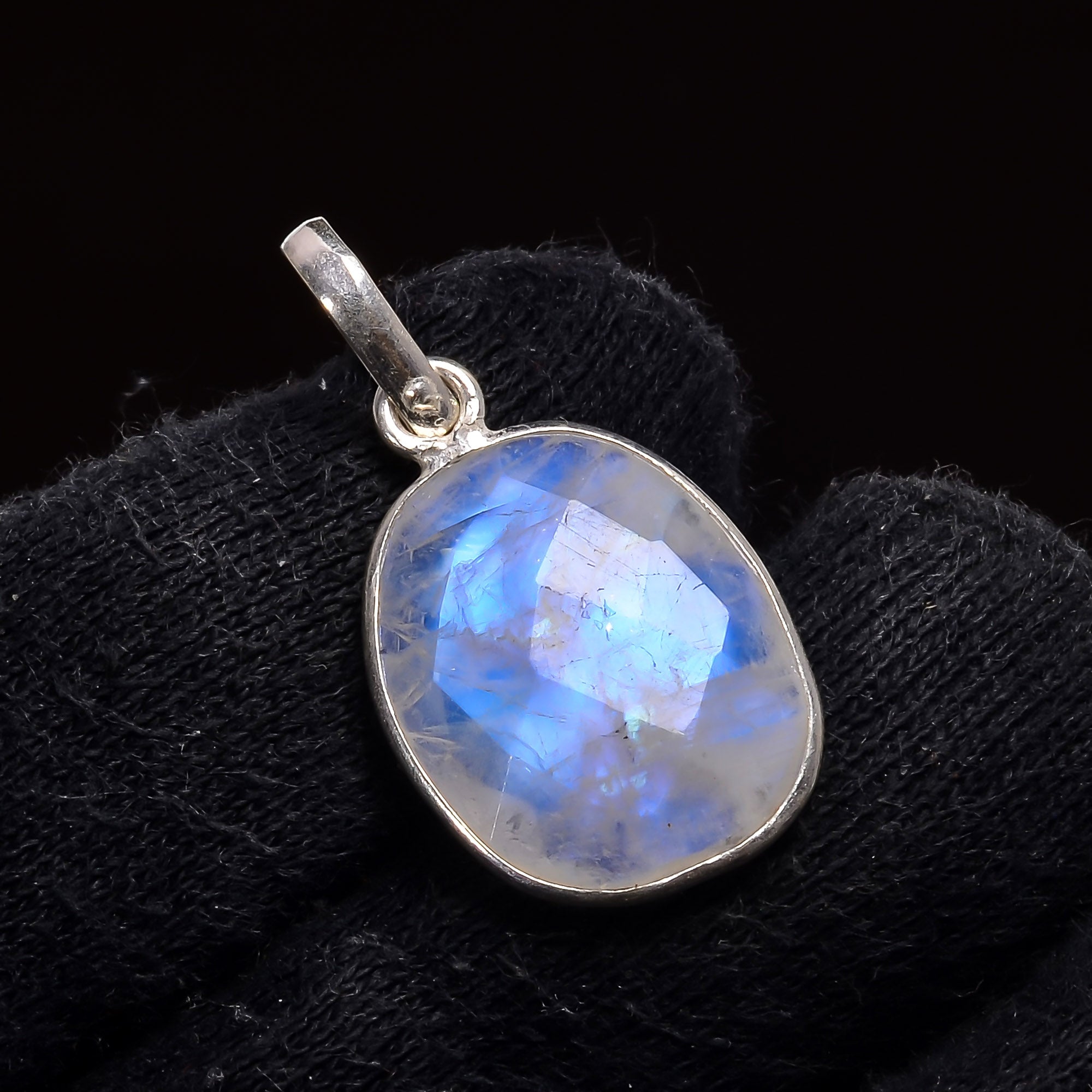 Natural Sky Blue Rainbow Moonstone Pendant Fine Gemstone Pendant 