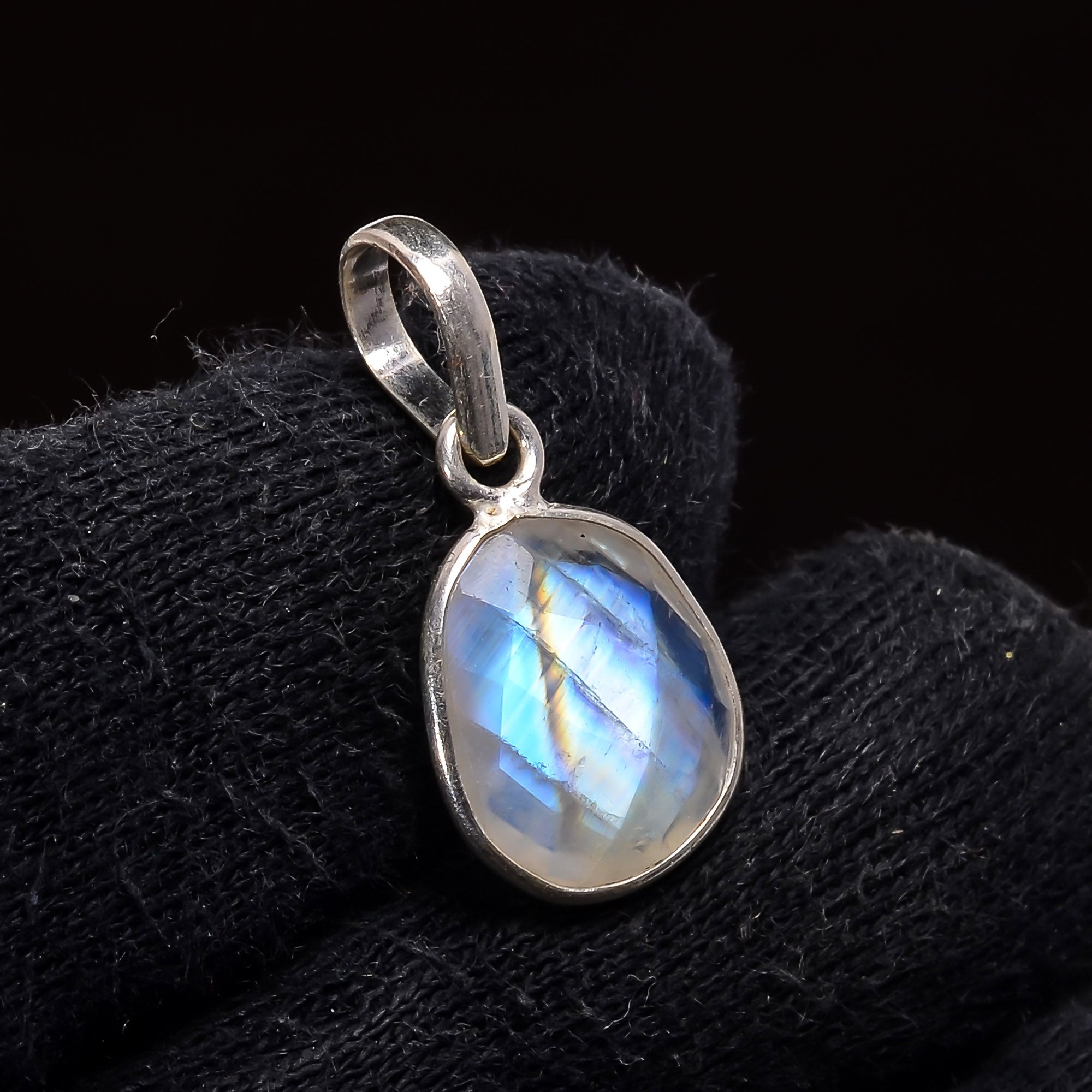 Natural Sky Blue Rainbow Moonstone Pendant Fine Gemstone Pendant 