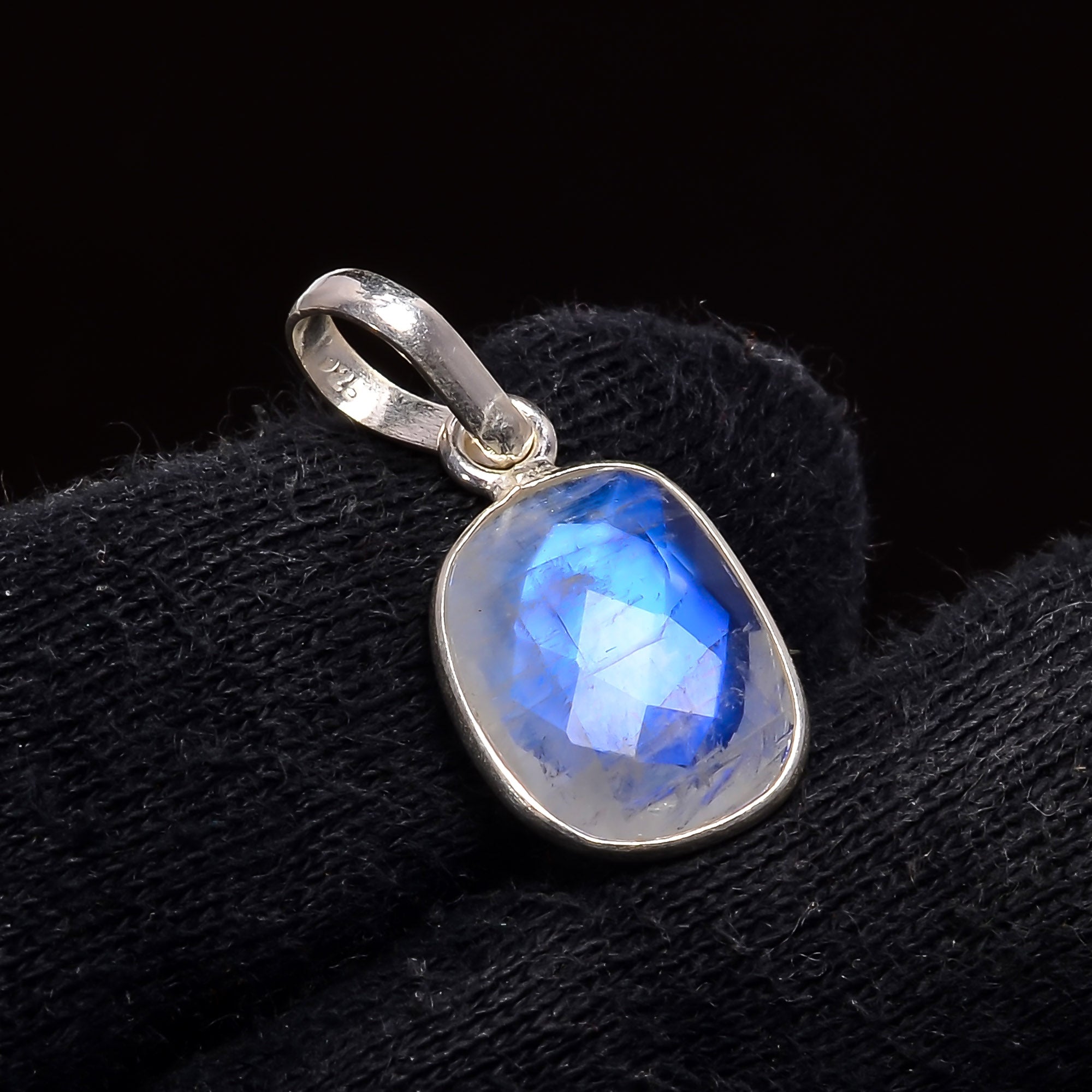 Natural Sky Blue Rainbow Moonstone Pendant Fine Gemstone Pendant 