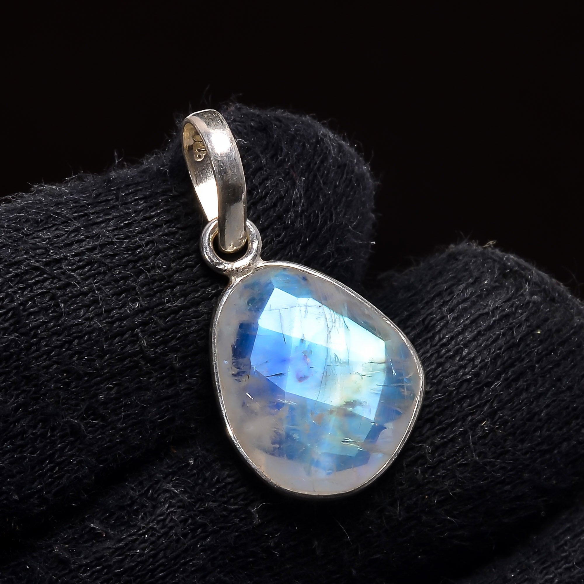 Natural Sky Blue Rainbow Moonstone Pendant Fine Gemstone Pendant 