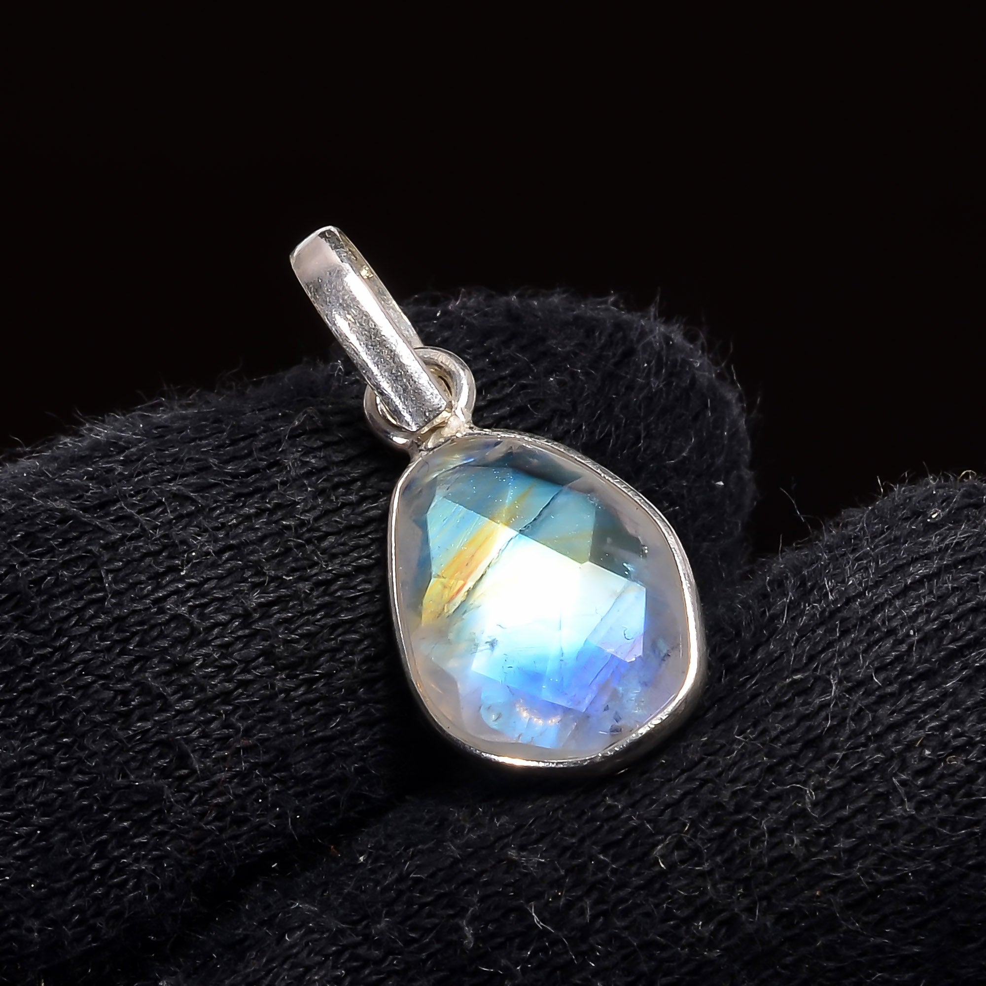 Natural Sky Blue Rainbow Moonstone Pendant Fine Gemstone Pendant 