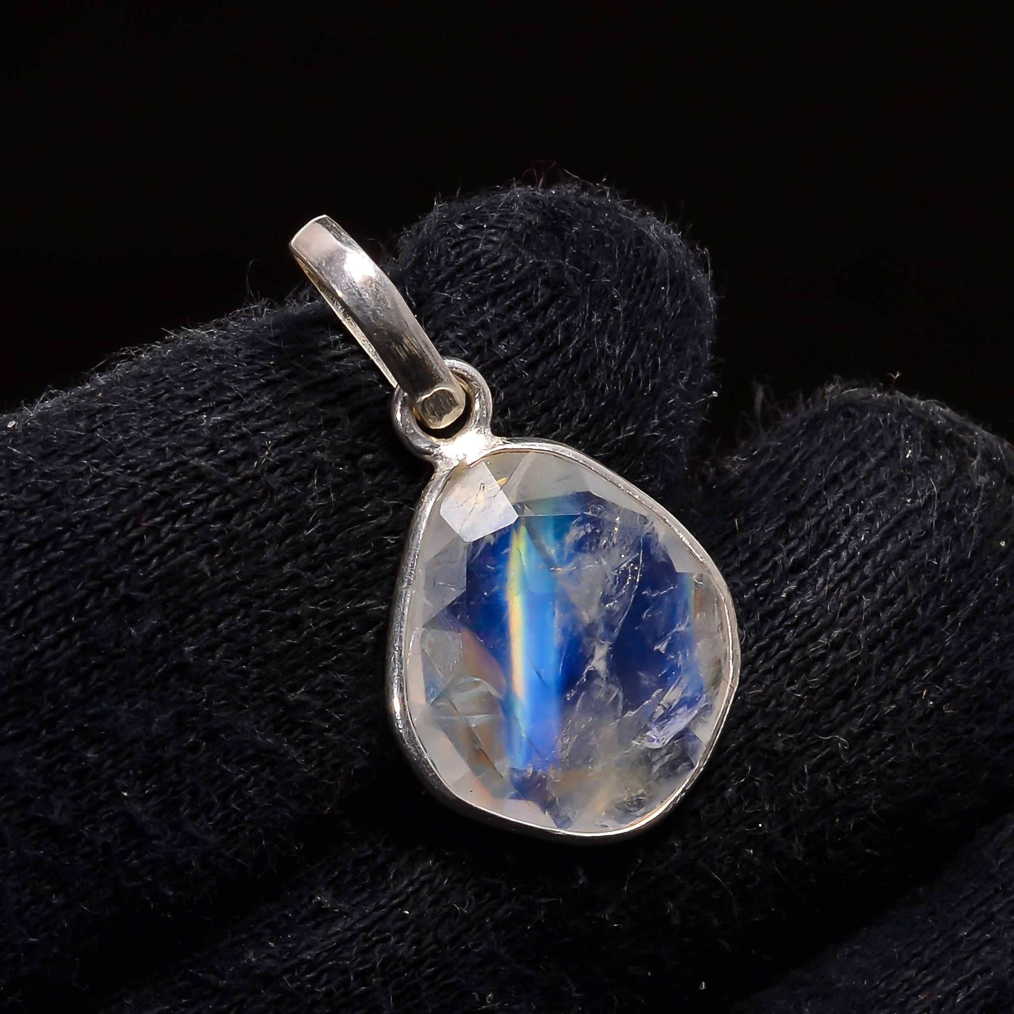 Natural Sky Blue Rainbow Moonstone Pendant Fine Gemstone Pendant 