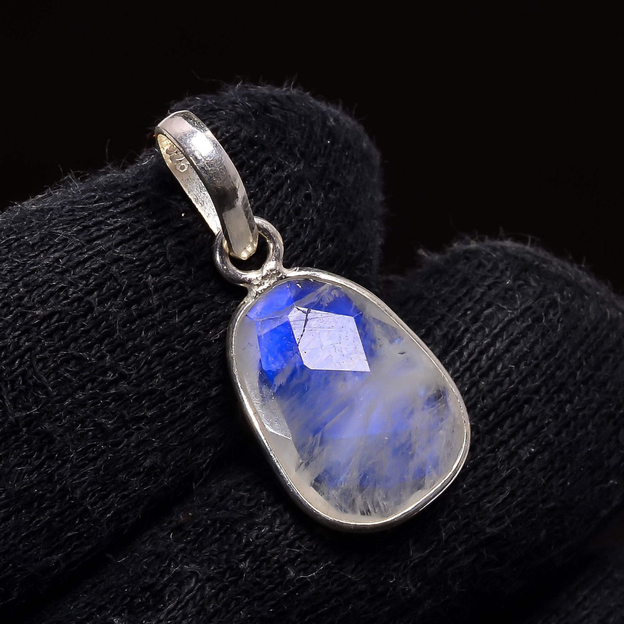 Natural Sky Blue Rainbow Moonstone Pendant Fine Gemstone Pendant 