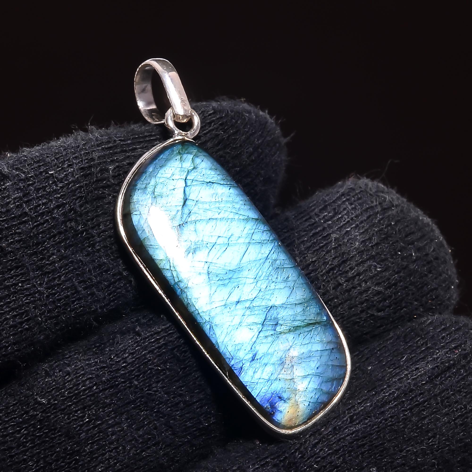 Natural Dark Gray Labradorite Pendant Fine Gemstone Pendant 