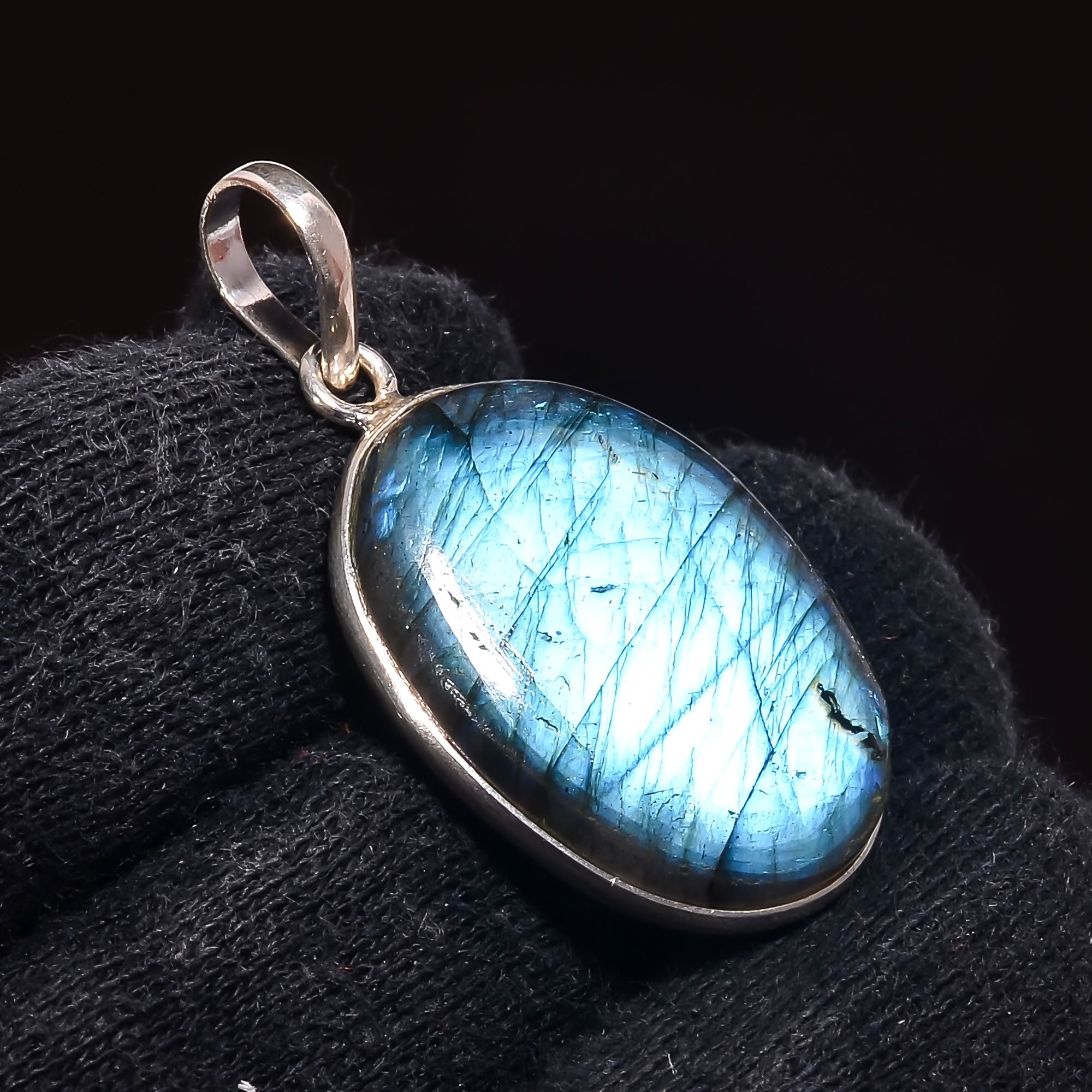 Natural Dark Gray Labradorite Pendant Fine Gemstone Pendant 