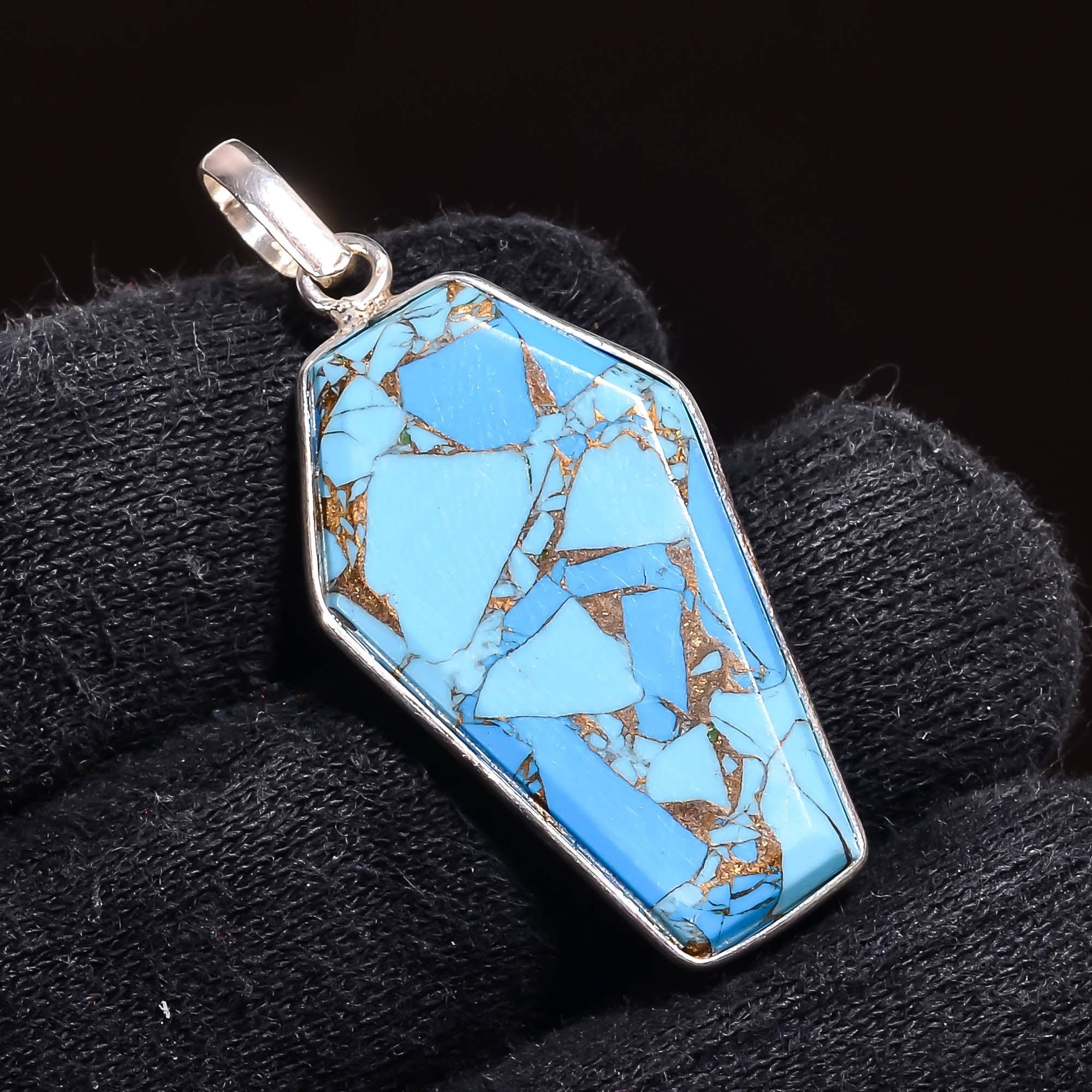 Natural Sky Blue Turquoise  Pendant Fine Gemstone Pendant 