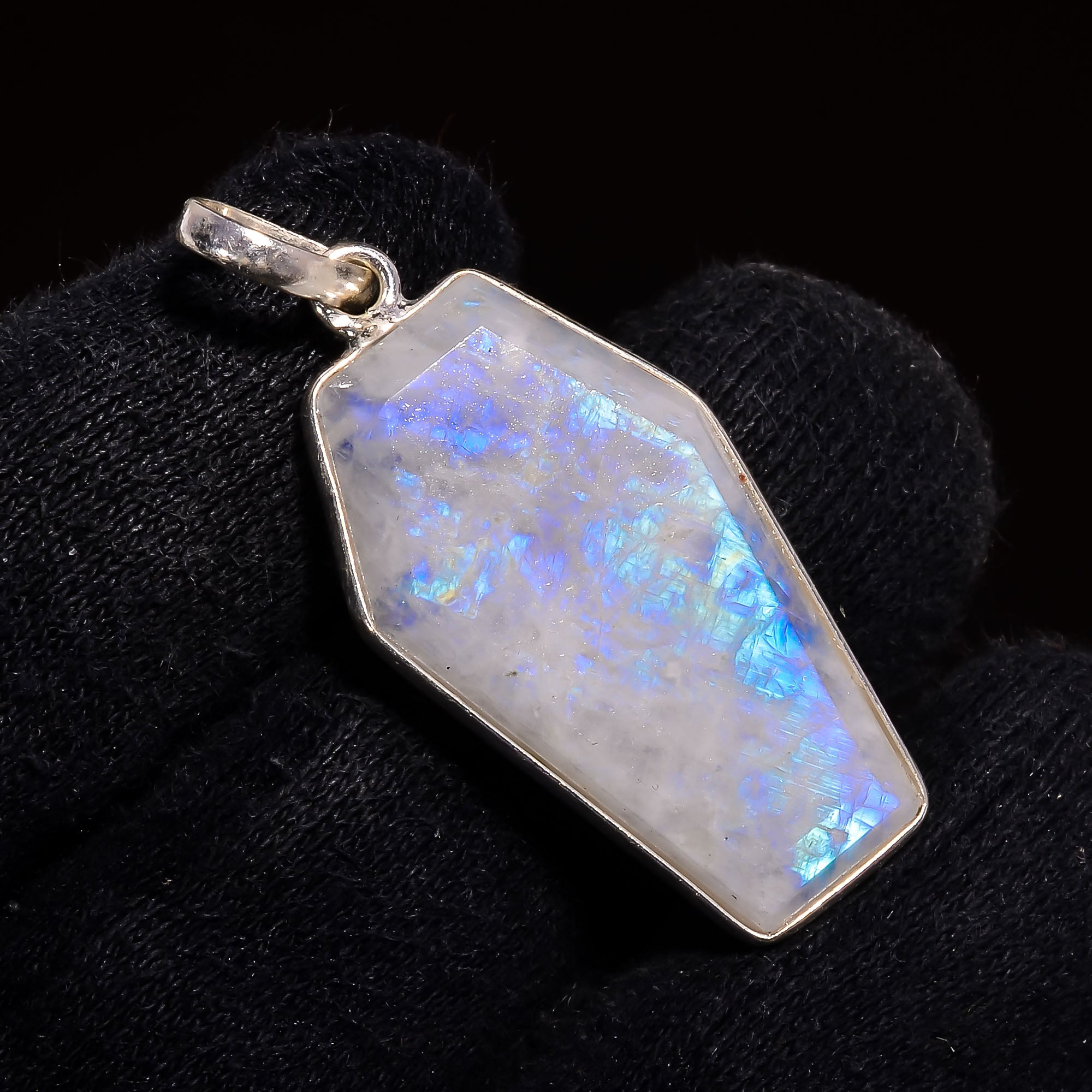 Natural Sky Blue Rainbow Moonstone Pendant Fine Gemstone Pendant 