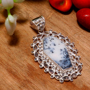 Natural White Dendrite Opal Pendant Fine Gemstone Pendant 