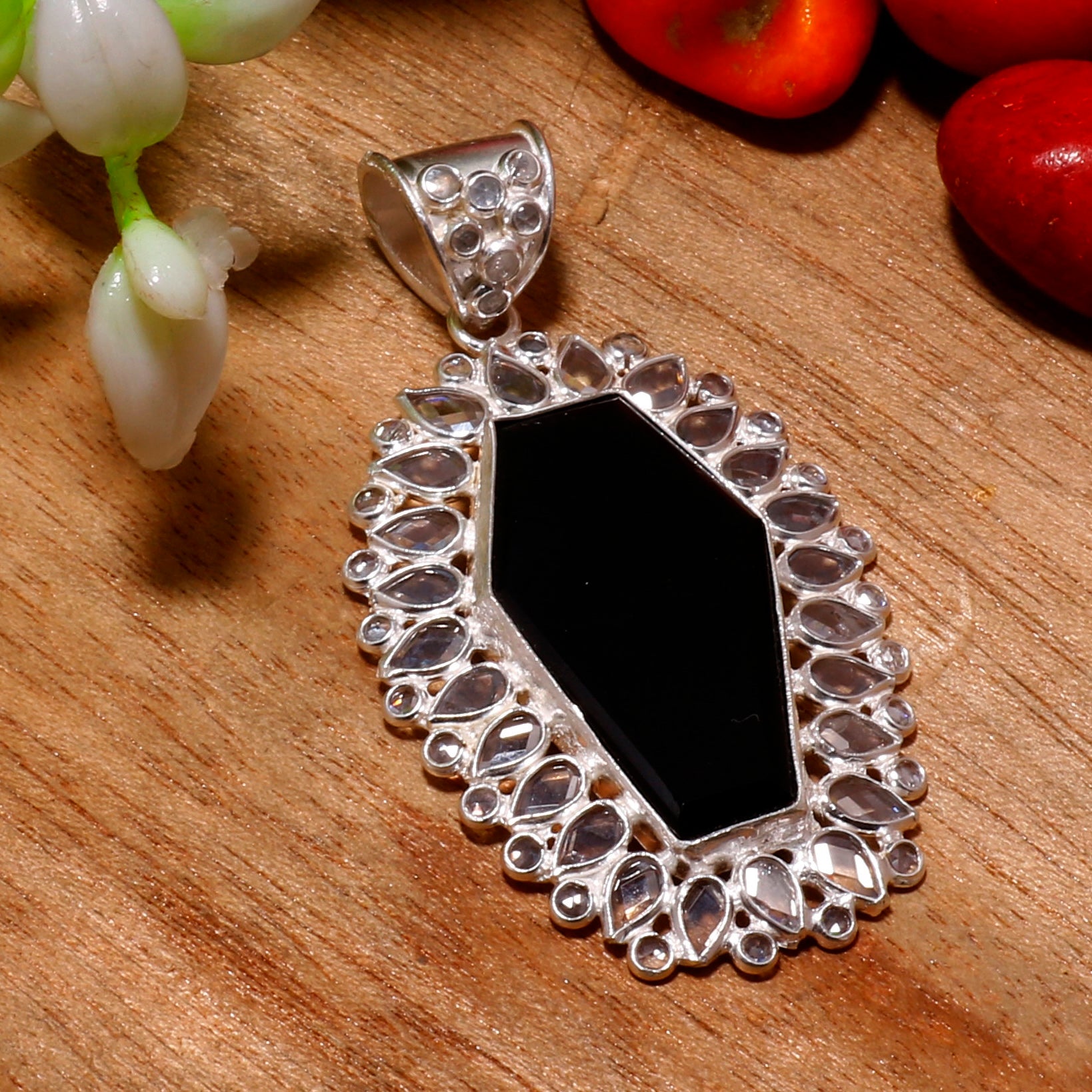 Natural Black Onyx Pendant Fine Gemstone Pendant 