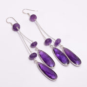 Natural Purple Amethyst Drop/Dangle Fine Gemstone Earrings 