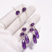 Natural Purple Amethyst Drop/Dangle Fine Gemstone Earrings 