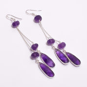 Natural Purple Amethyst Drop/Dangle Fine Gemstone Earrings 