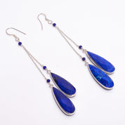 Natural Blue Lapis Lazuli Drop/Dangle Fine Gemstone Earrings 