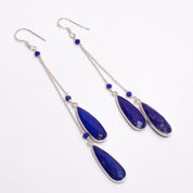 Natural Blue Lapis Lazuli Drop/Dangle Fine Gemstone Earrings 