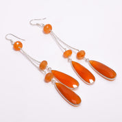 Natural Orange Carnelian Drop/Dangle Fine Gemstone Earrings 