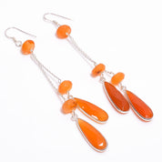 Natural Orange Carnelian Drop/Dangle Fine Gemstone Earrings 