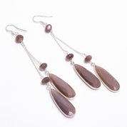 Natural Coffee Chocolate Moonstone Drop/Dangle Fine Gemstone Earrings 