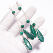 Natural Green Malachite  Drop/Dangle Fine Gemstone Earrings 