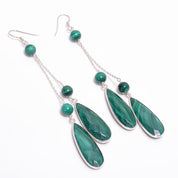 Natural Green Malachite  Drop/Dangle Fine Gemstone Earrings 