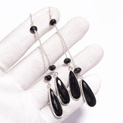 Natural Black Onyx Drop/Dangle Fine Gemstone Earrings 