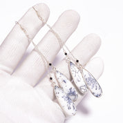 Natural White Dendrite Opal Drop/Dangle Fine Gemstone Earrings 