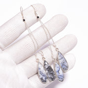 Natural White Dendrite Opal Drop/Dangle Fine Gemstone Earrings 