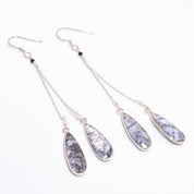 Natural White Dendrite Opal Drop/Dangle Fine Gemstone Earrings 