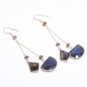 Natural Dark Gray Labradorite Drop/Dangle Fine Gemstone Earrings 