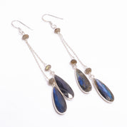 Natural Dark Gray Labradorite Drop/Dangle Fine Gemstone Earrings 