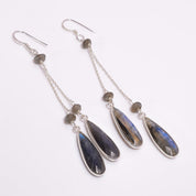 Natural Dark Gray Labradorite Drop/Dangle Fine Gemstone Earrings 