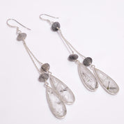 Natural Black Rutilated Quartz Drop/Dangle Fine Gemstone Earrings 