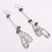 Natural Black Rutilated Quartz  Drop/Dangle Fine Gemstone Earrings 