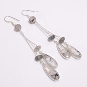 Natural Black Rutilated Quartz  Drop/Dangle Fine Gemstone Earrings 