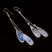 Natural Sky Blue Rainbow Moonstone Drop/Dangle Fine Gemstone Earrings 