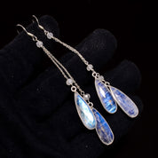 Natural Sky Blue Rainbow Moonstone Drop/Dangle Fine Gemstone Earrings 