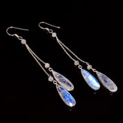 Natural Sky Blue Rainbow Moonstone Drop/Dangle Fine Gemstone Earrings 