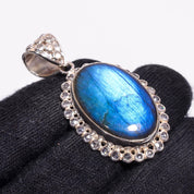 Natural Dark Gray Labradorite Pendant Fine Gemstone Pendant 