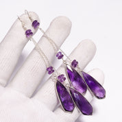 Natural Purple Amethyst Drop/Dangle Fine Gemstone Earrings 