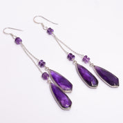 Natural Purple Amethyst Drop/Dangle Fine Gemstone Earrings 