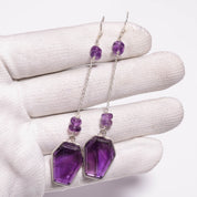 Natural Purple Amethyst Drop/Dangle Fine Gemstone Earrings 