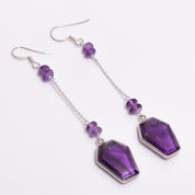 Natural Purple Amethyst Drop/Dangle Fine Gemstone Earrings 