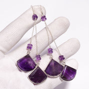 Natural Purple Amethyst Drop/Dangle Fine Gemstone Earrings 